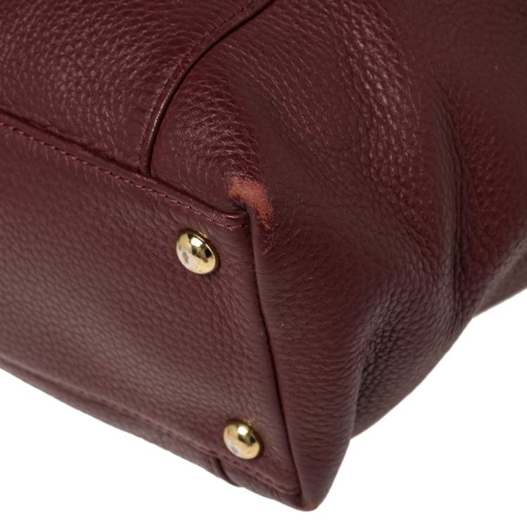 Pre Owned MICHAEL Michael Kors Burgundy/Beige Leather Medium Jet Set Top Zip Tote