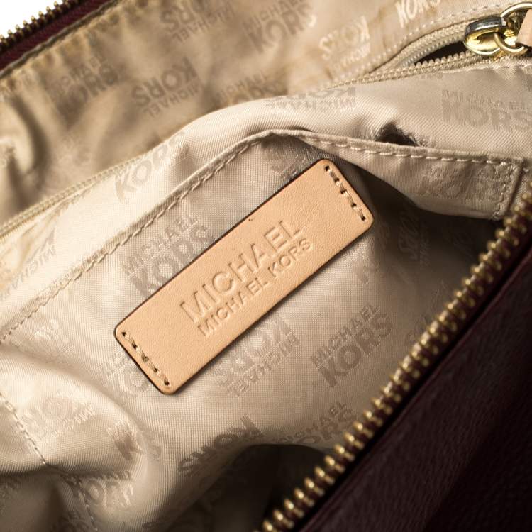 Pre Owned MICHAEL Michael Kors Burgundy/Beige Leather Medium Jet Set Top Zip Tote