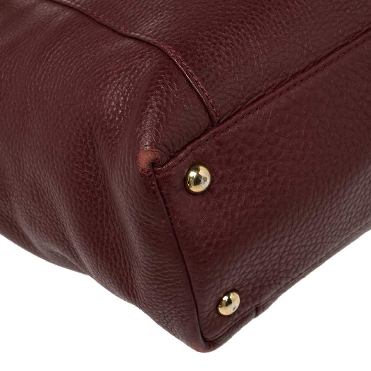 Pre Owned MICHAEL Michael Kors Burgundy/Beige Leather Medium Jet Set Top Zip Tote