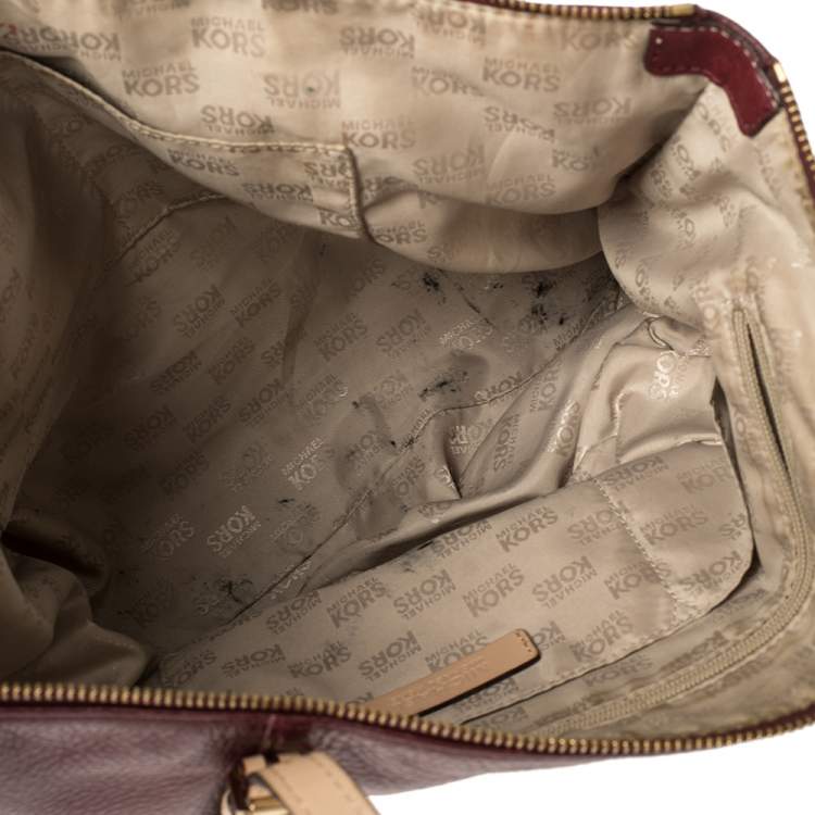 Pre Owned MICHAEL Michael Kors Burgundy/Beige Leather Medium Jet Set Top Zip Tote
