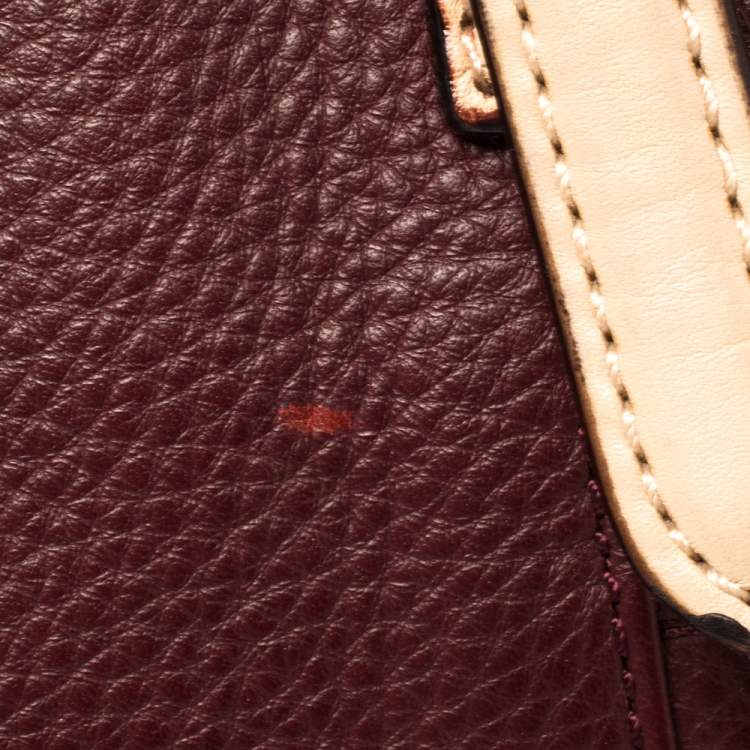 Pre Owned MICHAEL Michael Kors Burgundy/Beige Leather Medium Jet Set Top Zip Tote
