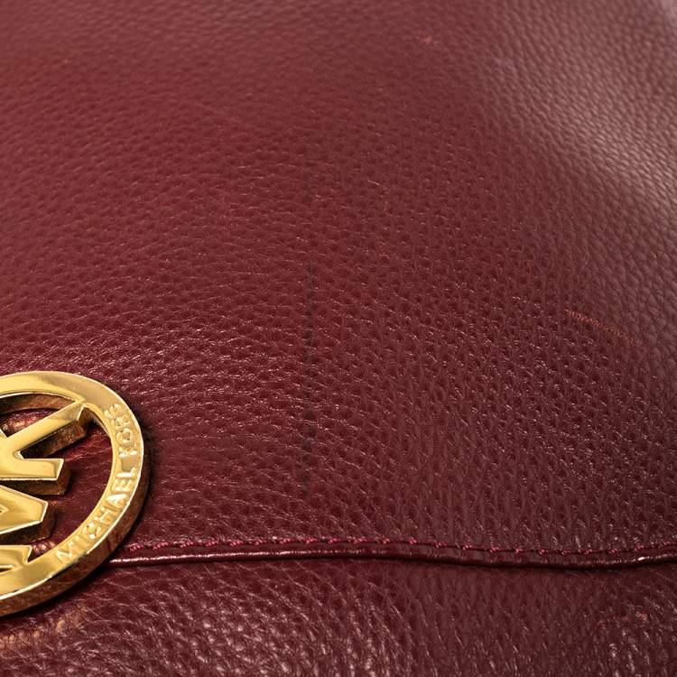 Pre Owned MICHAEL Michael Kors Burgundy/Beige Leather Medium Jet Set Top Zip Tote