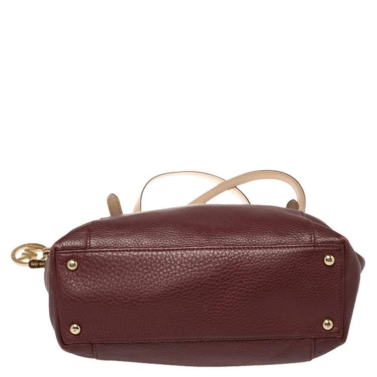 Pre Owned MICHAEL Michael Kors Burgundy/Beige Leather Medium Jet Set Top Zip Tote