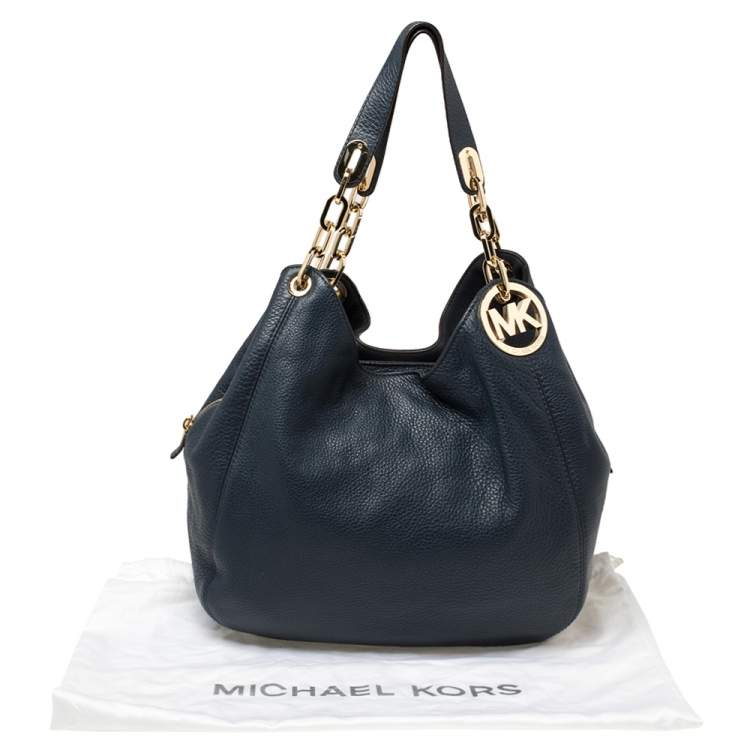 Pre Owned MICHAEL Michael Kors Navy Blue Leather Fulton Hobo