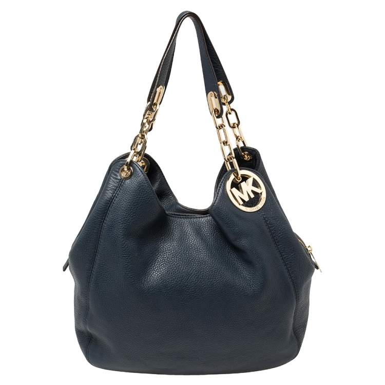 Pre Owned MICHAEL Michael Kors Navy Blue Leather Fulton Hobo
