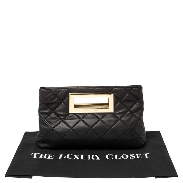 Pre Owned MICHAEL Michael Kors Black Quilted Leather Berkley Clutch