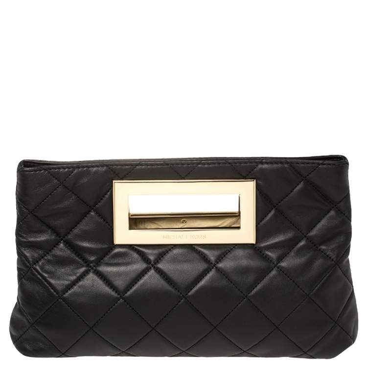 Pre Owned MICHAEL Michael Kors Black Quilted Leather Berkley Clutch