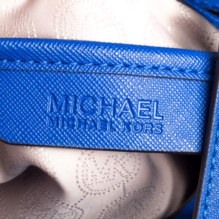 Pre Owned MICHAEL Michael Kors Blue Saffiano Leather Jet Set Travel Tote