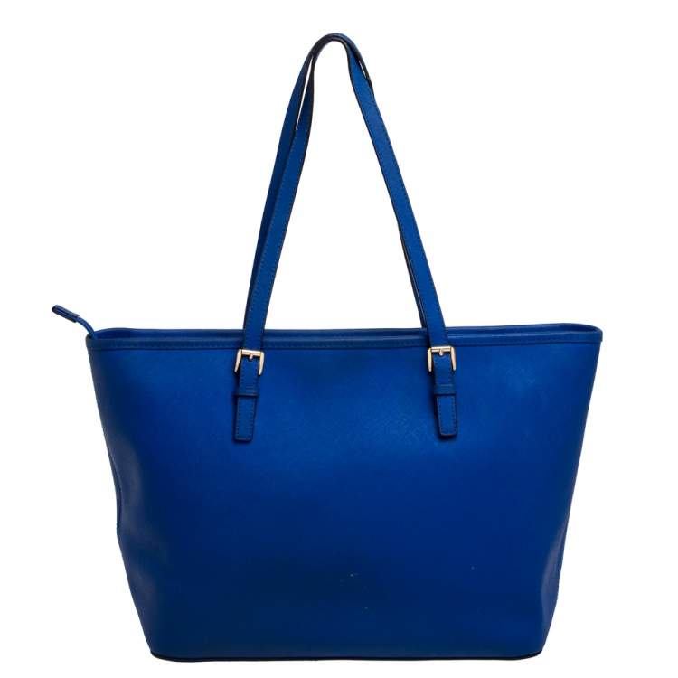 Pre Owned MICHAEL Michael Kors Blue Saffiano Leather Jet Set Travel Tote