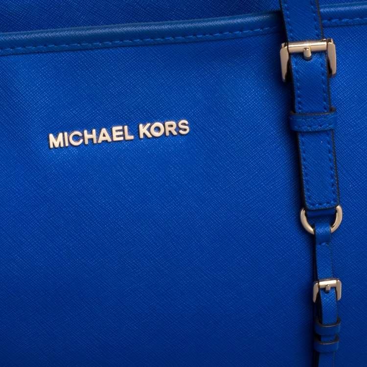 Pre Owned MICHAEL Michael Kors Blue Saffiano Leather Jet Set Travel Tote