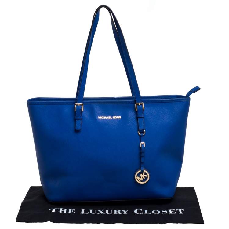 Pre Owned MICHAEL Michael Kors Blue Saffiano Leather Jet Set Travel Tote