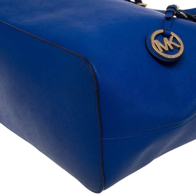 Pre Owned MICHAEL Michael Kors Blue Saffiano Leather Jet Set Travel Tote
