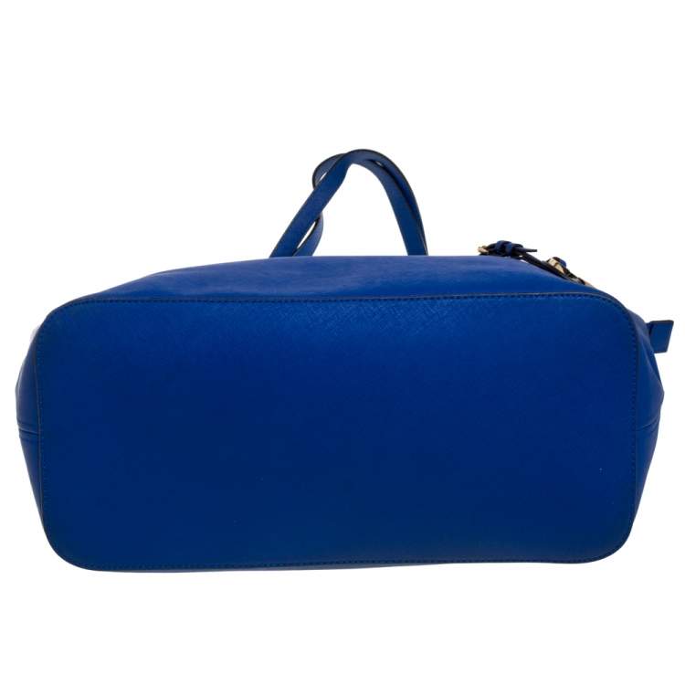 Pre Owned MICHAEL Michael Kors Blue Saffiano Leather Jet Set Travel Tote