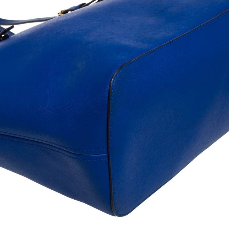 Pre Owned MICHAEL Michael Kors Blue Saffiano Leather Jet Set Travel Tote