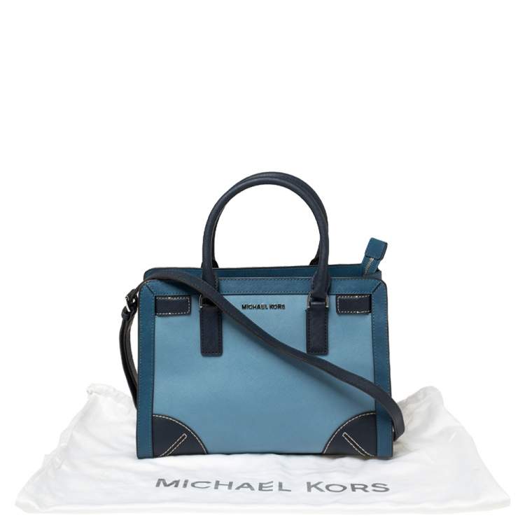 Pre Owned MICHAEL Michael Kors Two Tone Blue Saffiano Leather Dillon Tote