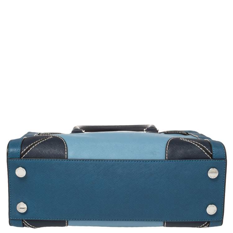 Pre Owned MICHAEL Michael Kors Two Tone Blue Saffiano Leather Dillon Tote