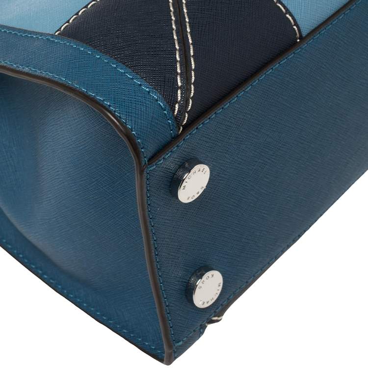Pre Owned MICHAEL Michael Kors Two Tone Blue Saffiano Leather Dillon Tote