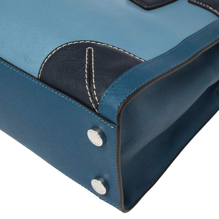 Pre Owned MICHAEL Michael Kors Two Tone Blue Saffiano Leather Dillon Tote