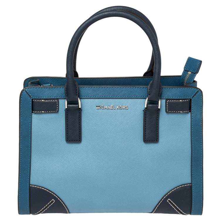 Pre Owned MICHAEL Michael Kors Two Tone Blue Saffiano Leather Dillon Tote