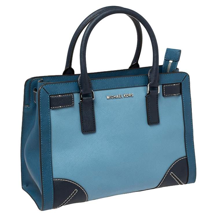 Pre Owned MICHAEL Michael Kors Two Tone Blue Saffiano Leather Dillon Tote
