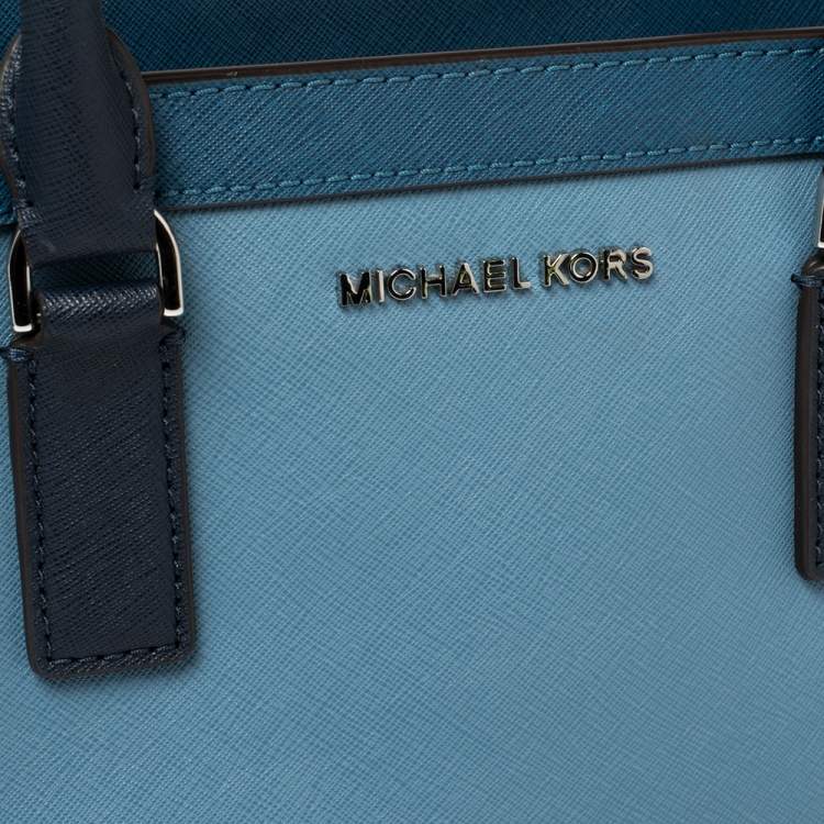 Pre Owned MICHAEL Michael Kors Two Tone Blue Saffiano Leather Dillon Tote