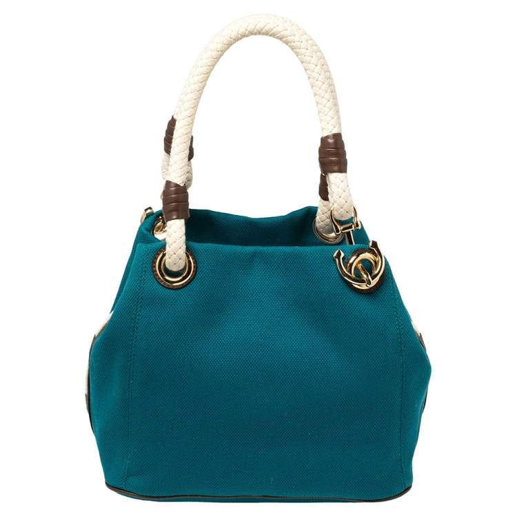 Pre Owned Michael Kors Blue Canvas Marina Grab Tote   