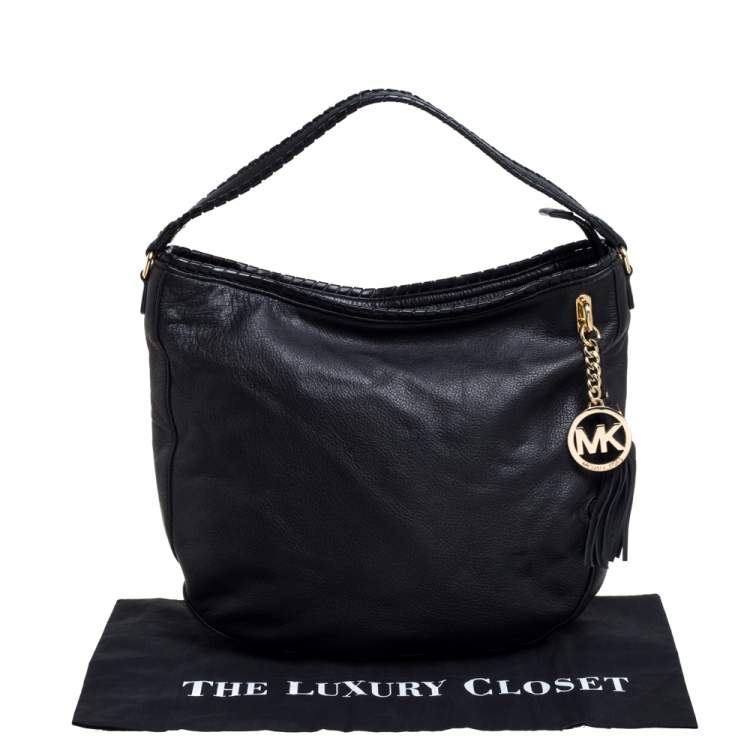 Pre Owned MICHAEL Michael Kors Black Leather Tassel Hobo 