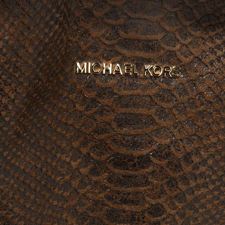 Pre Owned MICHAEL Michael Kors Dark Brown Python Embossed Leather Bedford Tote