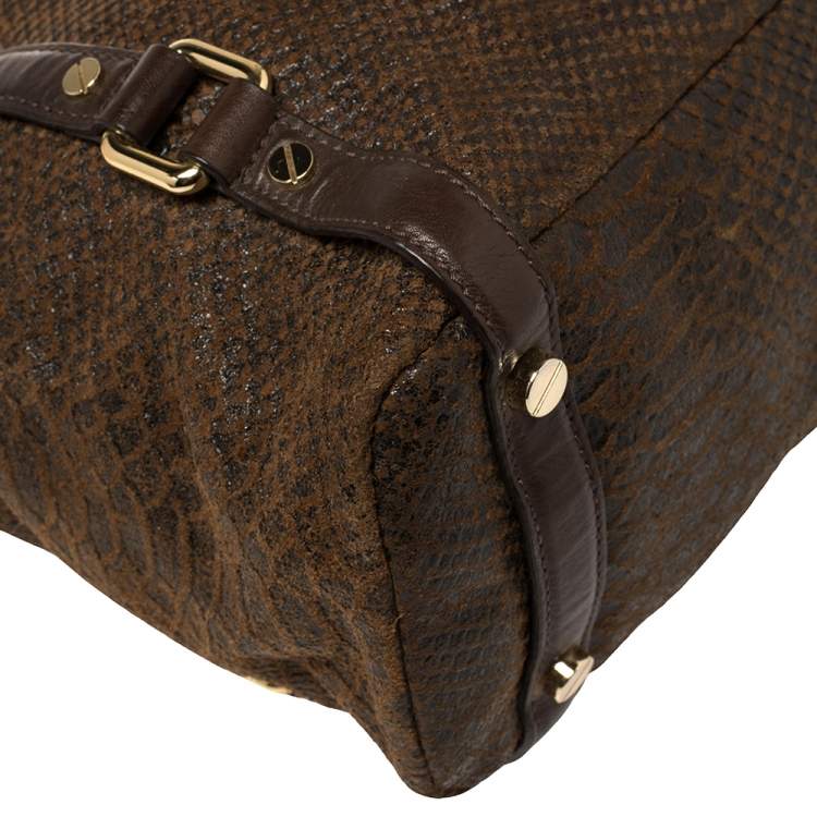 Pre Owned MICHAEL Michael Kors Dark Brown Python Embossed Leather Bedford Tote