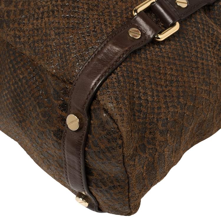 Pre Owned MICHAEL Michael Kors Dark Brown Python Embossed Leather Bedford Tote