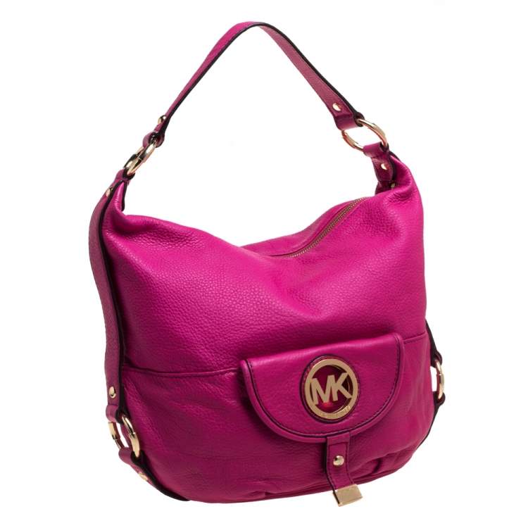 Pre Owned MICHAEL Michael Kors Fuchsia Leather Fulton Hobo