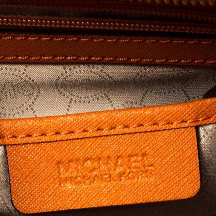 Pre Owned Michael Kors Orange Saffiano Leather Medium Selma Tote