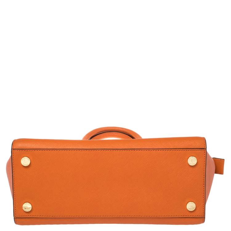 Pre Owned Michael Kors Orange Saffiano Leather Medium Selma Tote