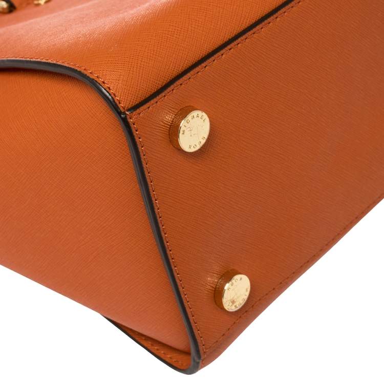 Pre Owned Michael Kors Orange Saffiano Leather Medium Selma Tote