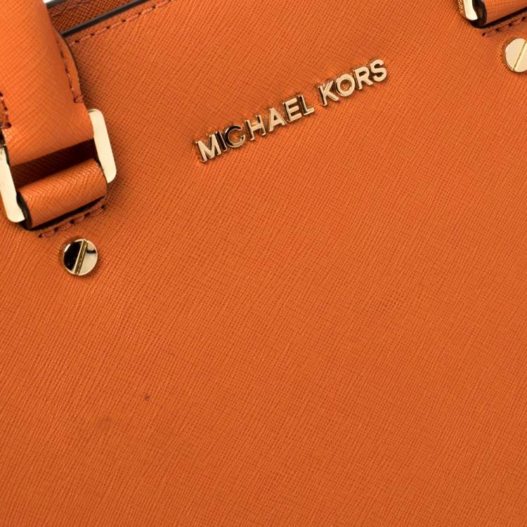 Pre Owned Michael Kors Orange Saffiano Leather Medium Selma Tote