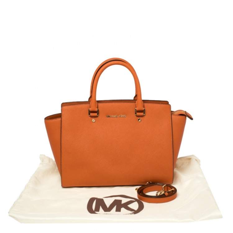 Pre Owned Michael Kors Orange Saffiano Leather Medium Selma Tote