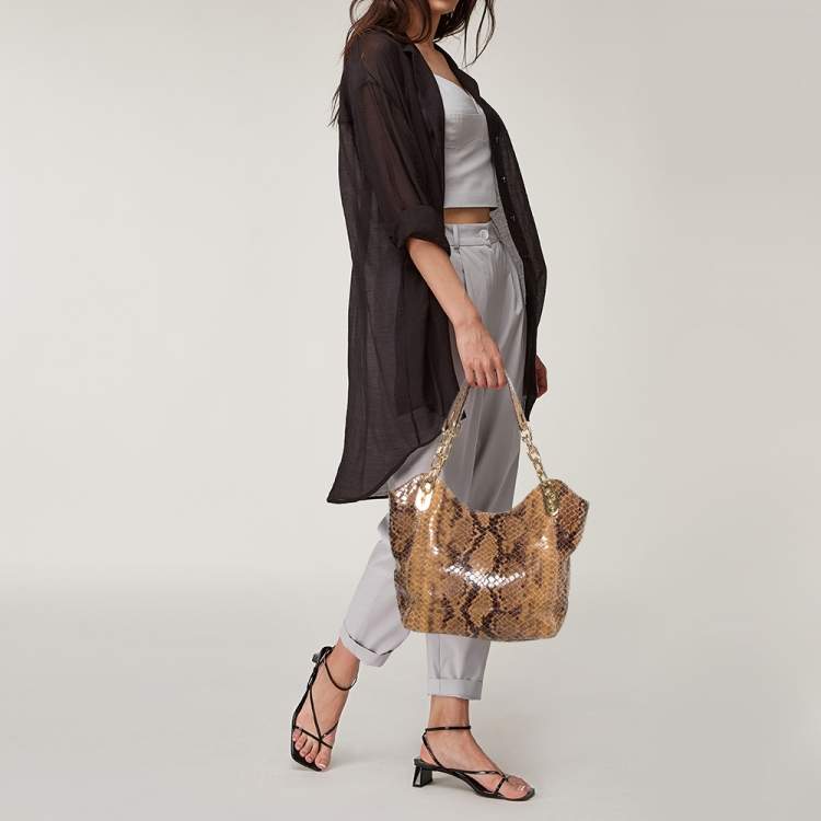 Pre Owned MICHAEL Michael Kors Brown Snakeskin Effect Leather Lilly Hobo
