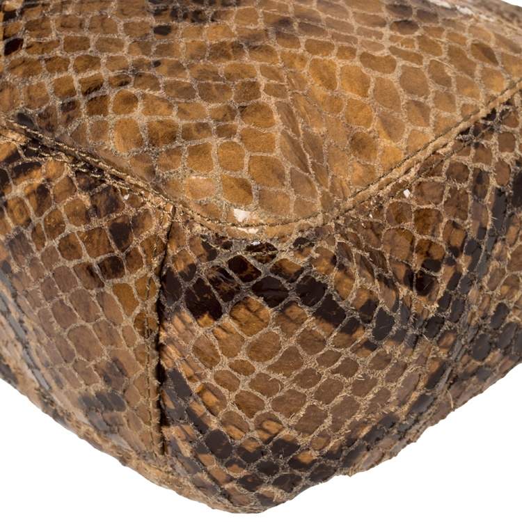 Pre Owned MICHAEL Michael Kors Brown Snakeskin Effect Leather Lilly Hobo
