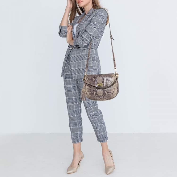 Pre Owned MICHAEL Michael Kors Grey Python Embossed Leather Crossbody Bag