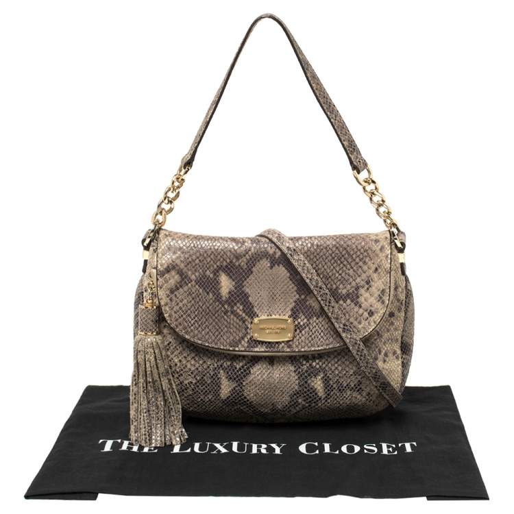 Pre Owned MICHAEL Michael Kors Grey Python Embossed Leather Crossbody Bag
