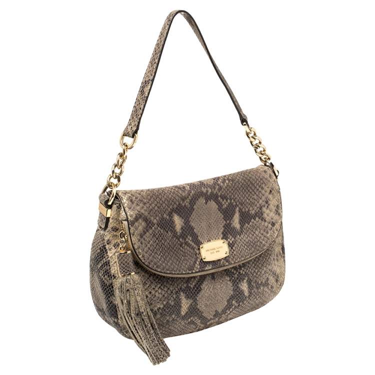 Pre Owned MICHAEL Michael Kors Grey Python Embossed Leather Crossbody Bag
