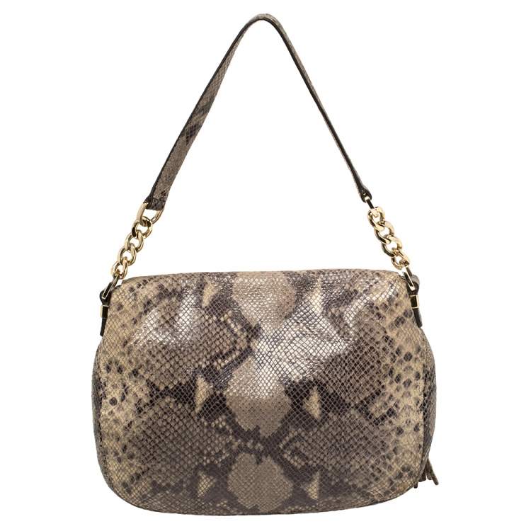 Pre Owned MICHAEL Michael Kors Grey Python Embossed Leather Crossbody Bag