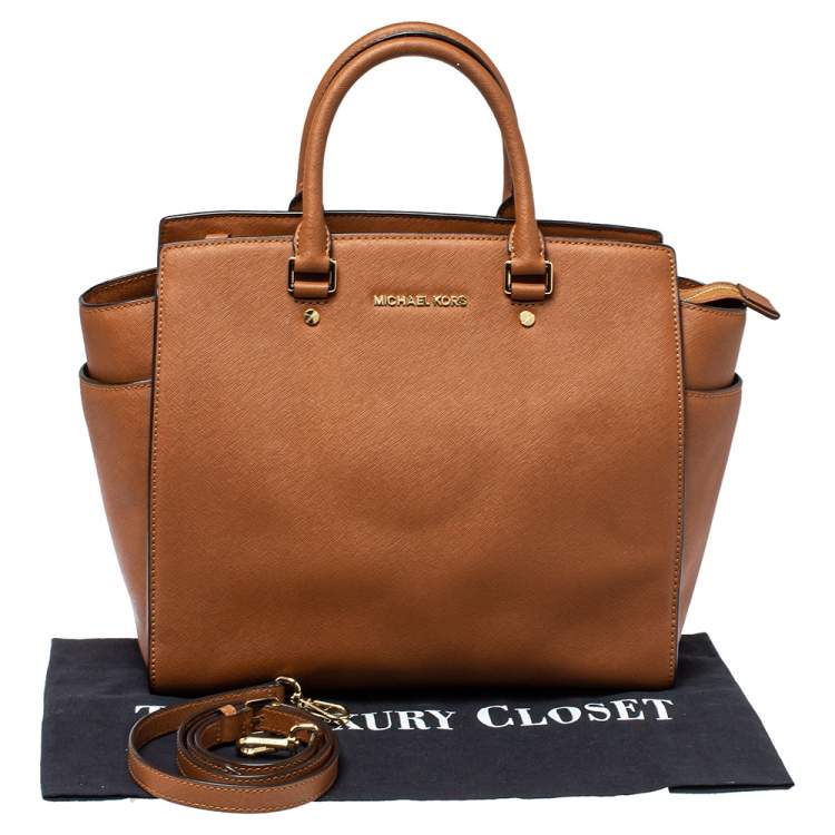 Pre Owned MICHAEL Michael Kors Brown Saffiano Leather Large Selma Tote