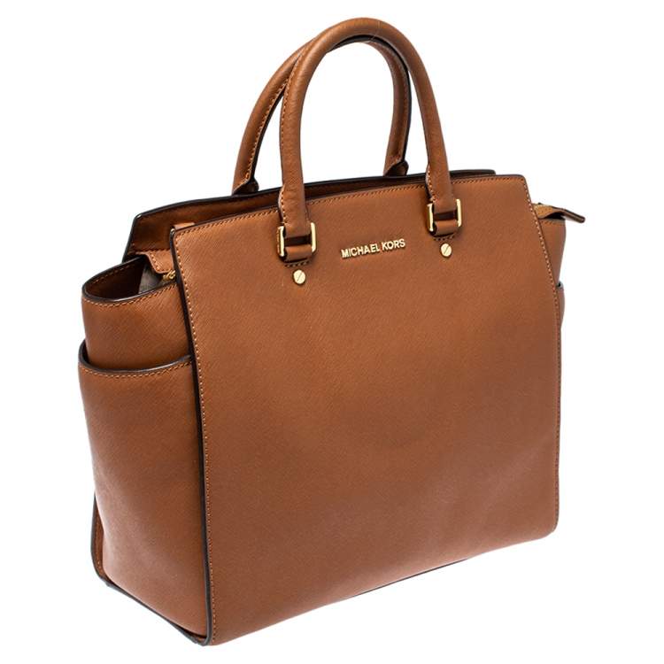 Pre Owned MICHAEL Michael Kors Brown Saffiano Leather Large Selma Tote