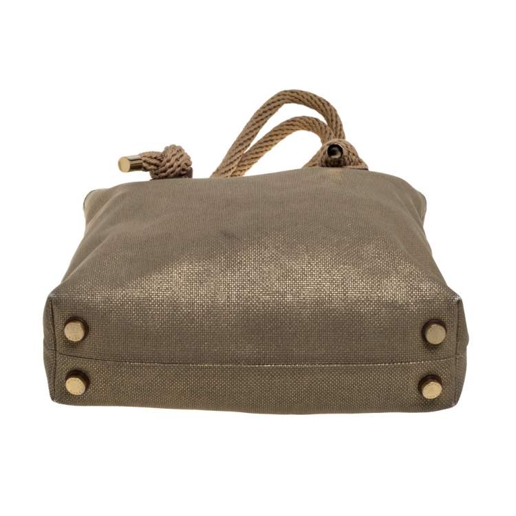 Pre Owned MICHAEL Michael Kors Gold/Beige Shimmer Canvas Knotted Handle Tote