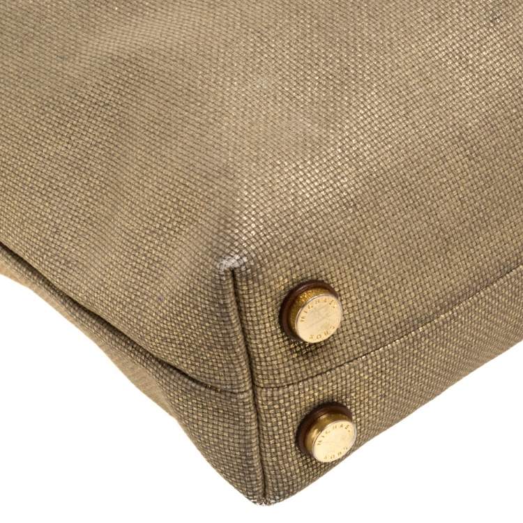 Pre Owned MICHAEL Michael Kors Gold/Beige Shimmer Canvas Knotted Handle Tote