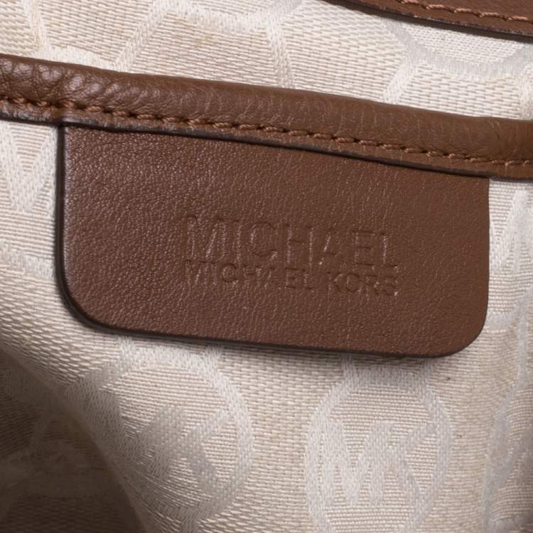 Pre Owned MICHAEL Michael Kors Gold/Beige Shimmer Canvas Knotted Handle Tote