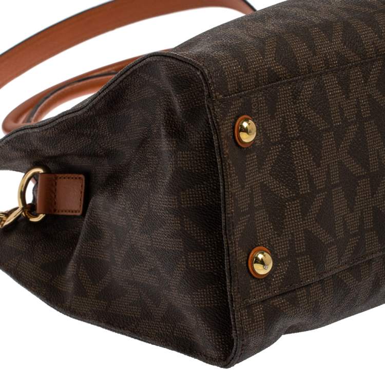 Pre Owned MICHAEL Michael Kors Brown Signature Coated Canvas and Leather Hamilton Tote