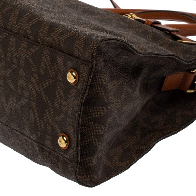Pre Owned MICHAEL Michael Kors Brown Signature Coated Canvas and Leather Hamilton Tote