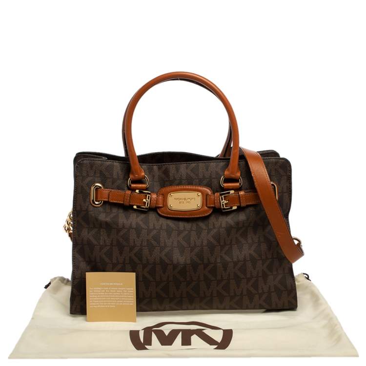 Pre Owned MICHAEL Michael Kors Brown Signature Coated Canvas and Leather Hamilton Tote